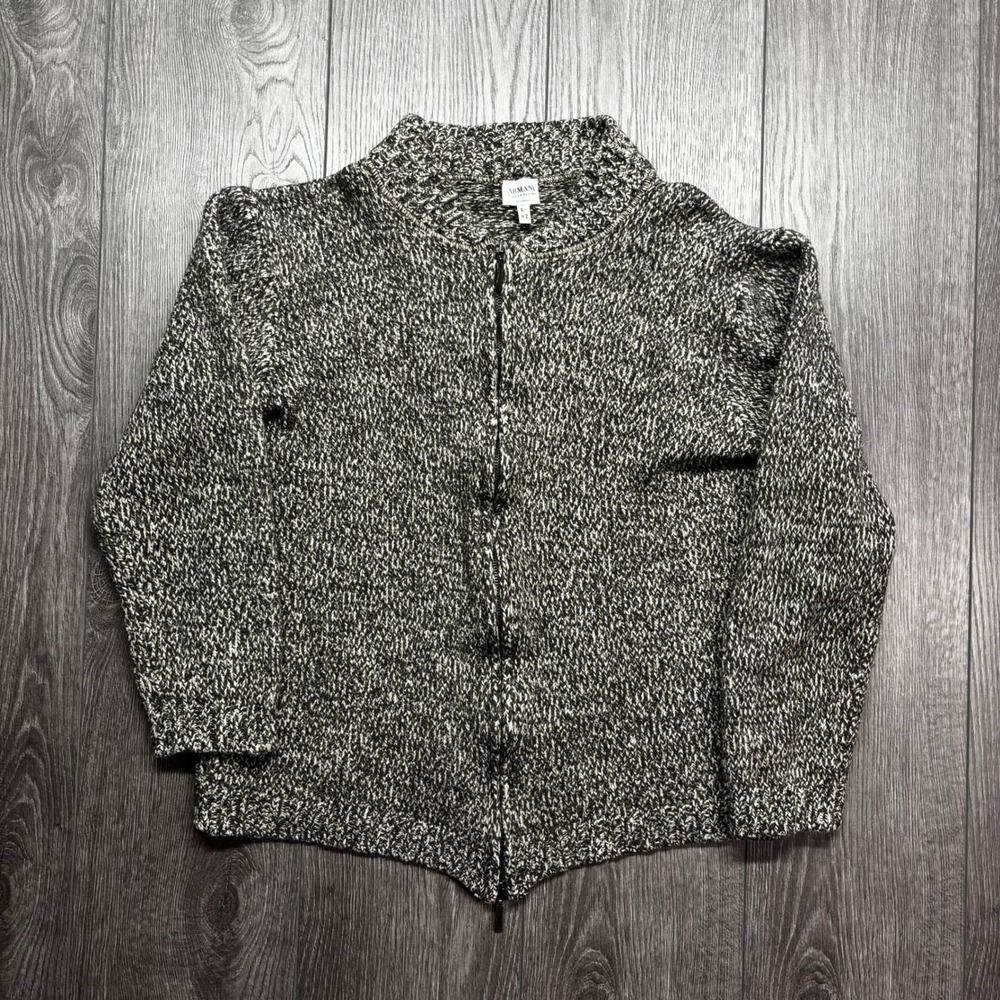 Armani Collezioni Mens Small Merino Wool Zip Cardigan Sweater Salt Pepper Grey\